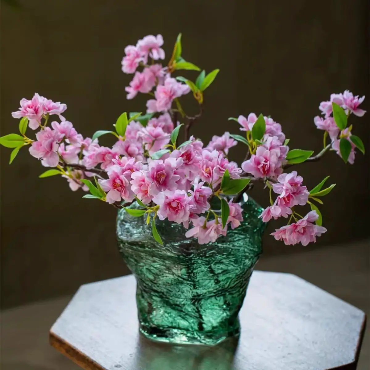 Small Peach Blossom Flower Stem 16.5" Tall by RusticReach
