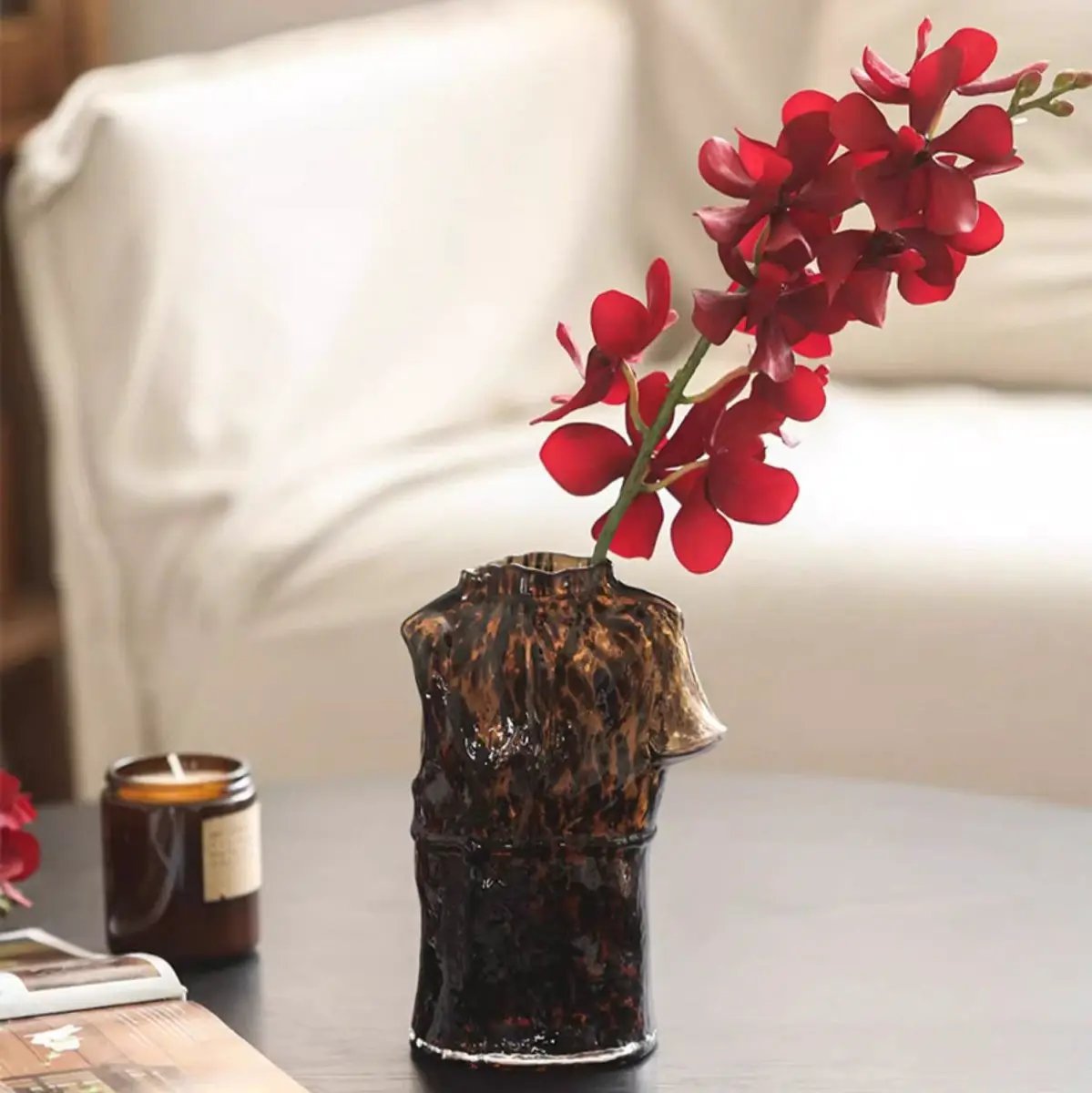 Single Red Orchid Stem 24" Tall by RusticReach