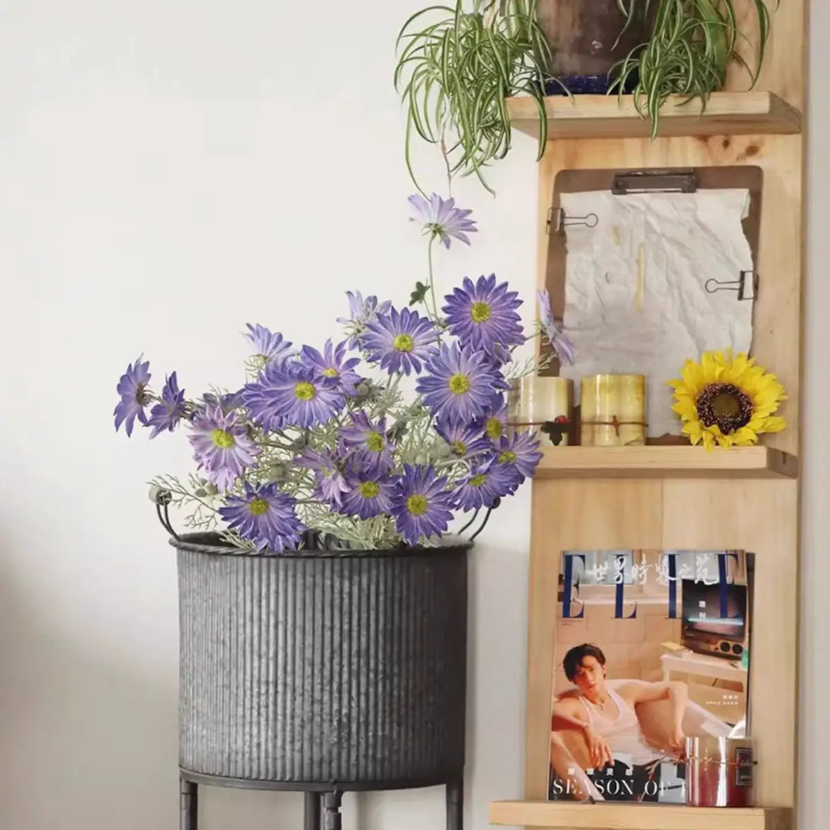 Summer Chrysanthemum Flower Stem in Purple 23.6" Tall by RusticReach