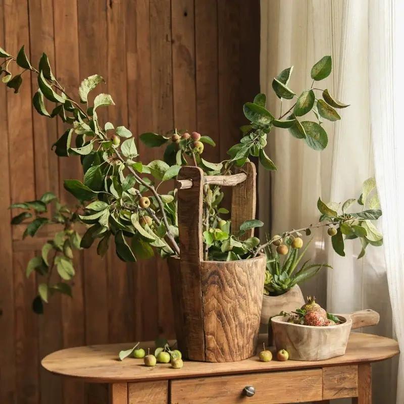 Old-fashioned Wooden Round Bucket by RusticReach