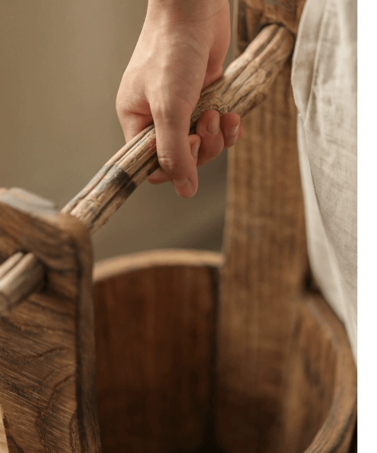 Old-fashioned Wooden Round Bucket by RusticReach