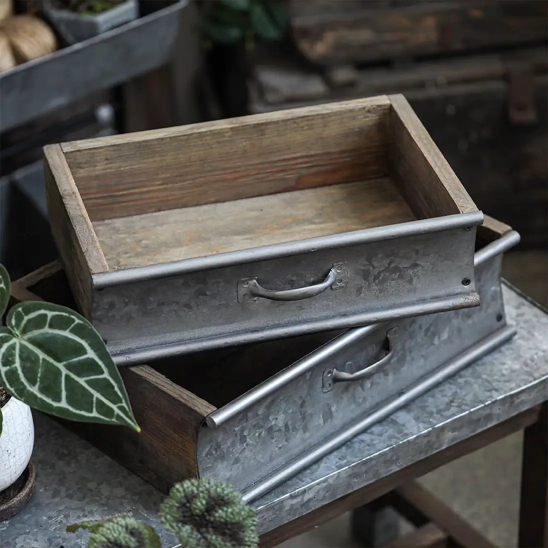 Rustic Wood and Metal Garden Tray Planter by RusticReach