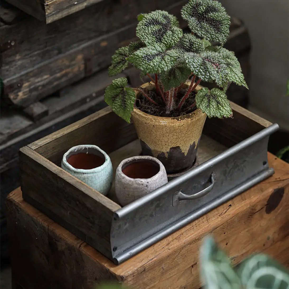Rustic Wood and Metal Garden Tray Planter by RusticReach