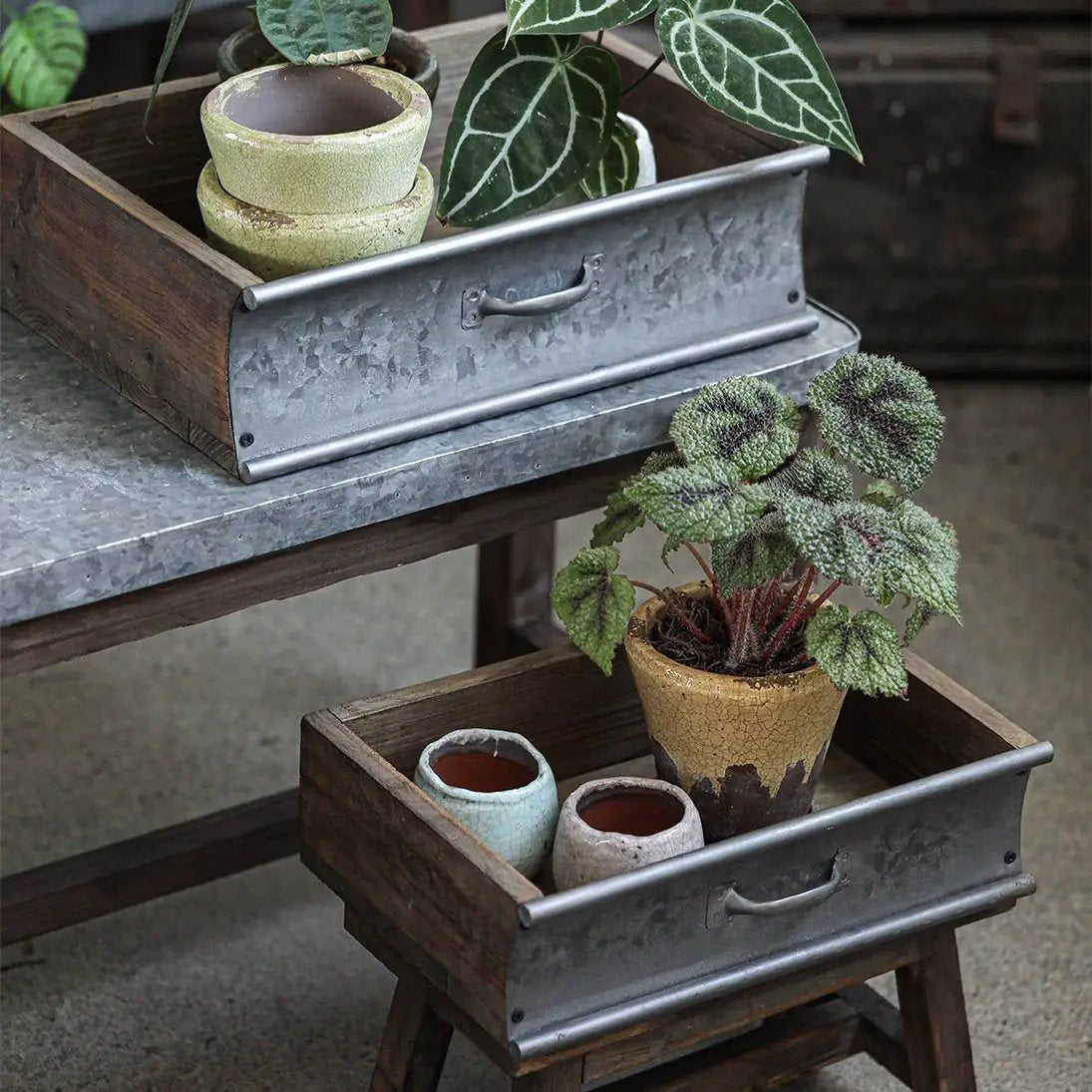 Rustic Wood and Metal Garden Tray Planter by RusticReach