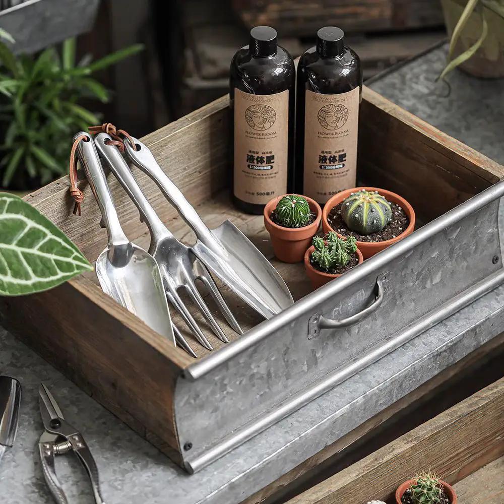 Rustic Wood and Metal Garden Tray Planter by RusticReach