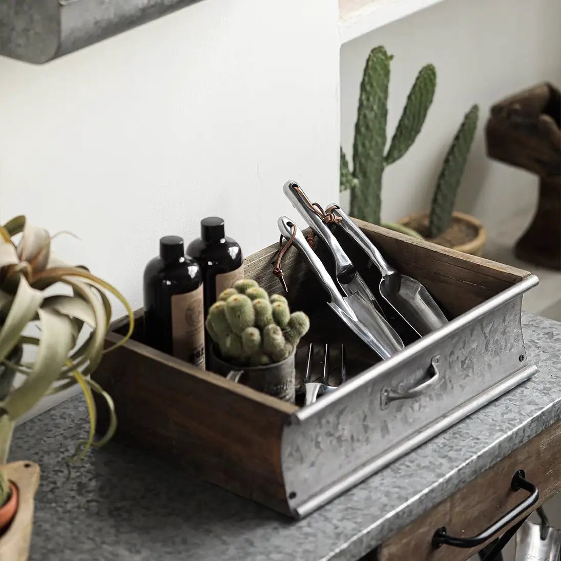 Rustic Wood and Metal Garden Tray Planter by RusticReach