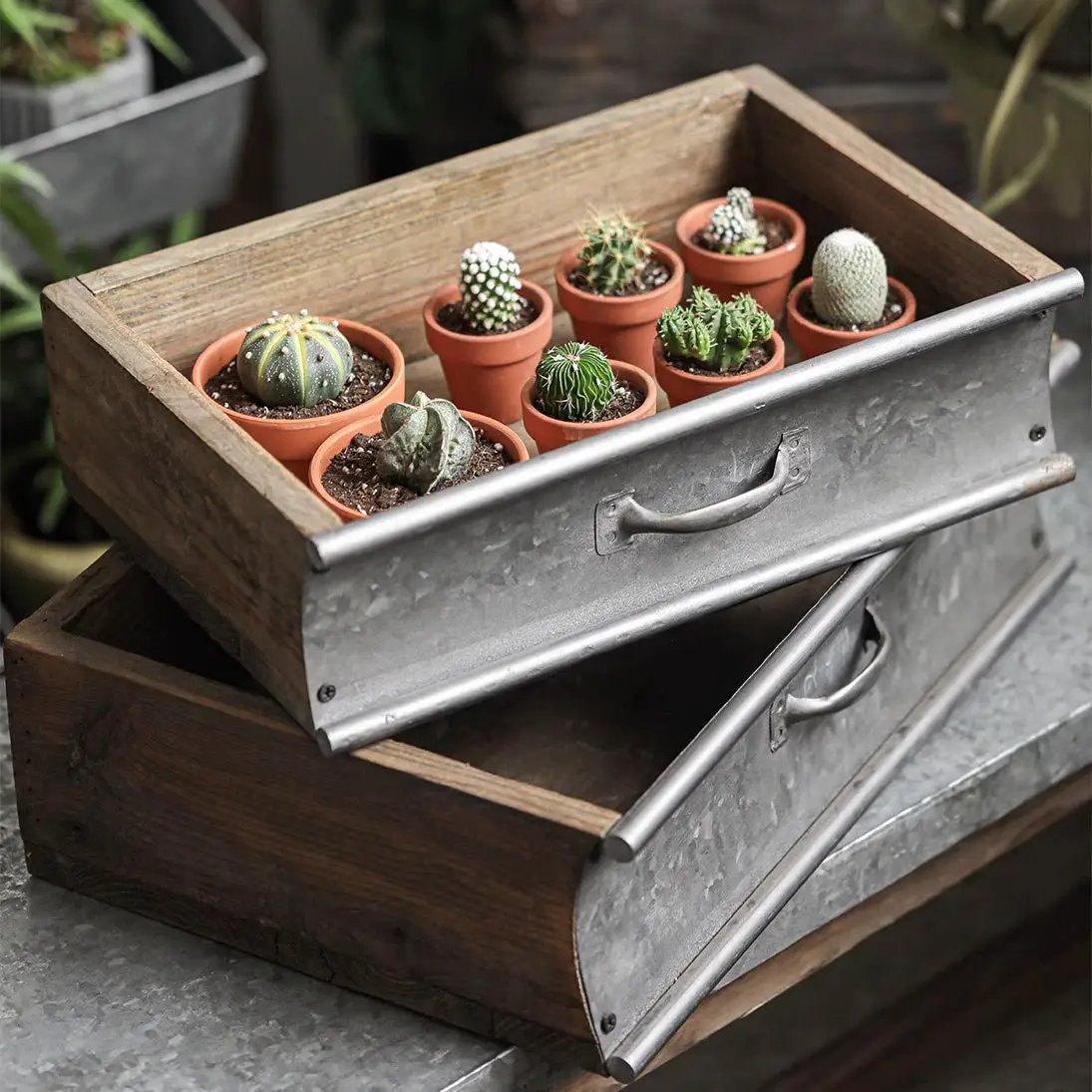 Rustic Wood and Metal Garden Tray Planter by RusticReach