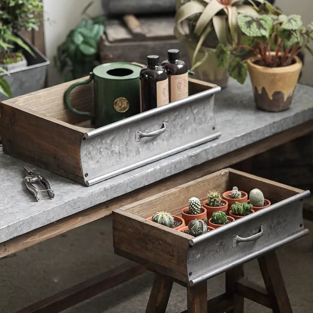 Rustic Wood and Metal Garden Tray Planter by RusticReach