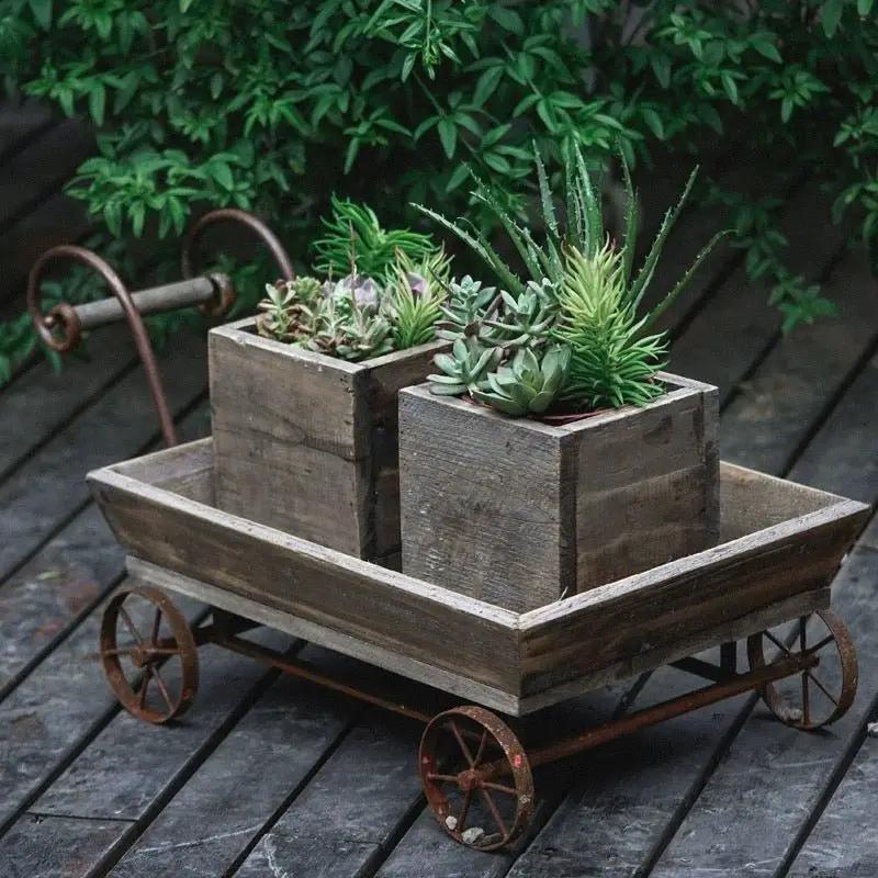 Small Decorative Wooden Wagon Flower Cart by RusticReach