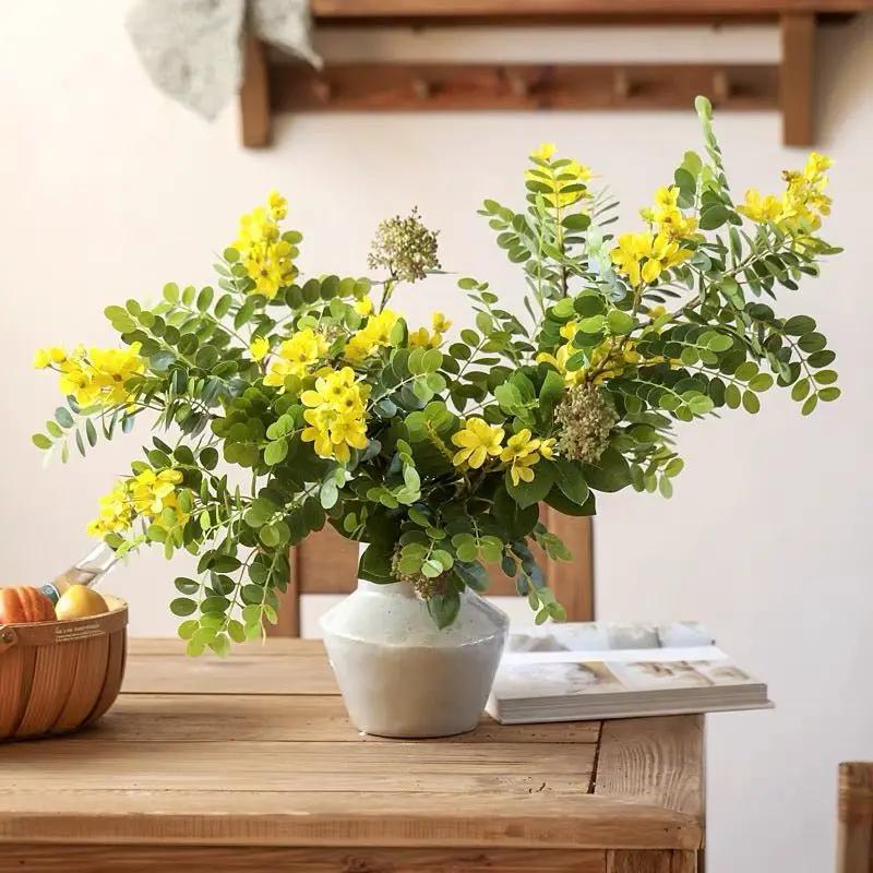 Yellow Acacia Flower Stem 27.5" Tall by RusticReach