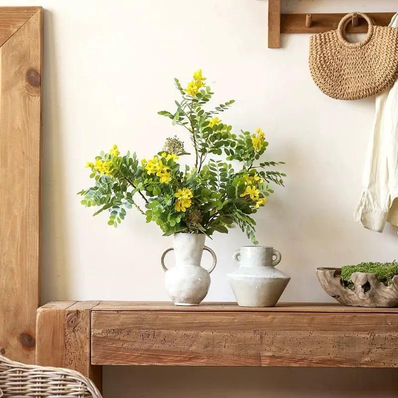 Yellow Acacia Flower Stem 27.5" Tall by RusticReach