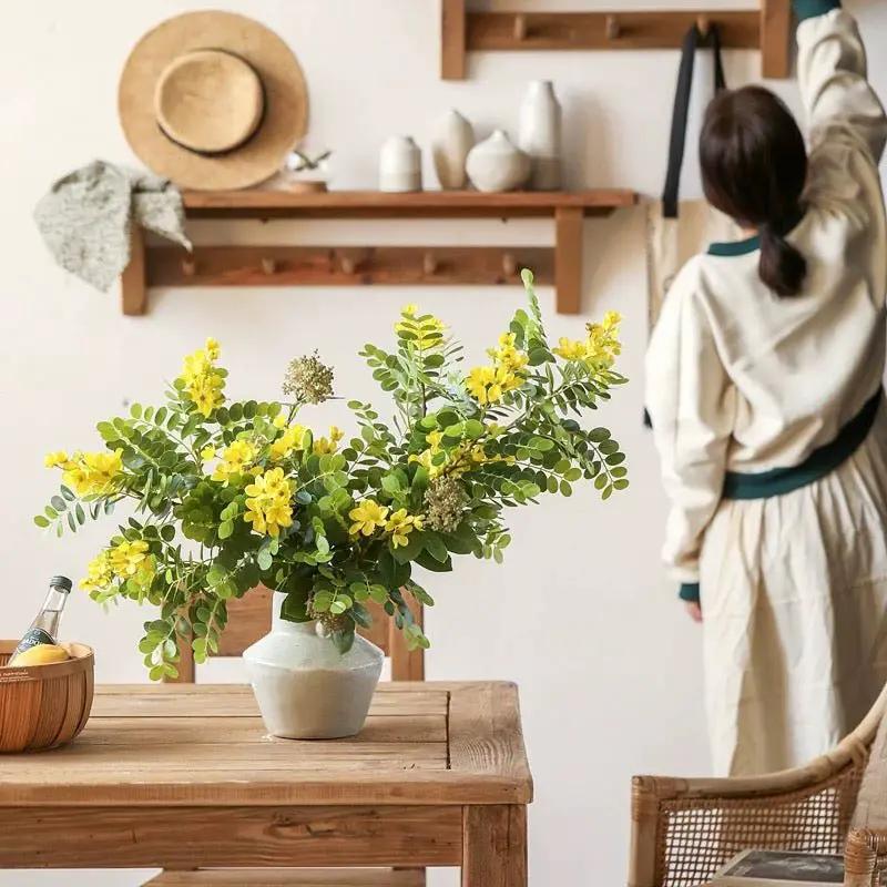 Yellow Acacia Flower Stem 27.5" Tall by RusticReach
