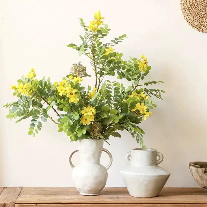 Yellow Acacia Flower Stem 27.5" Tall by RusticReach