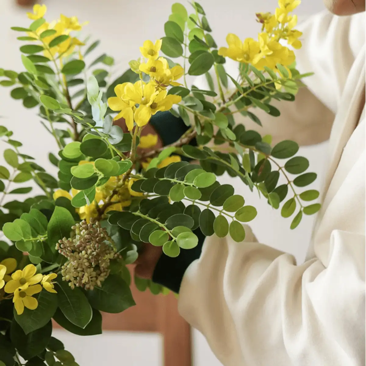 Yellow Acacia Flower Stem 27.5" Tall by RusticReach