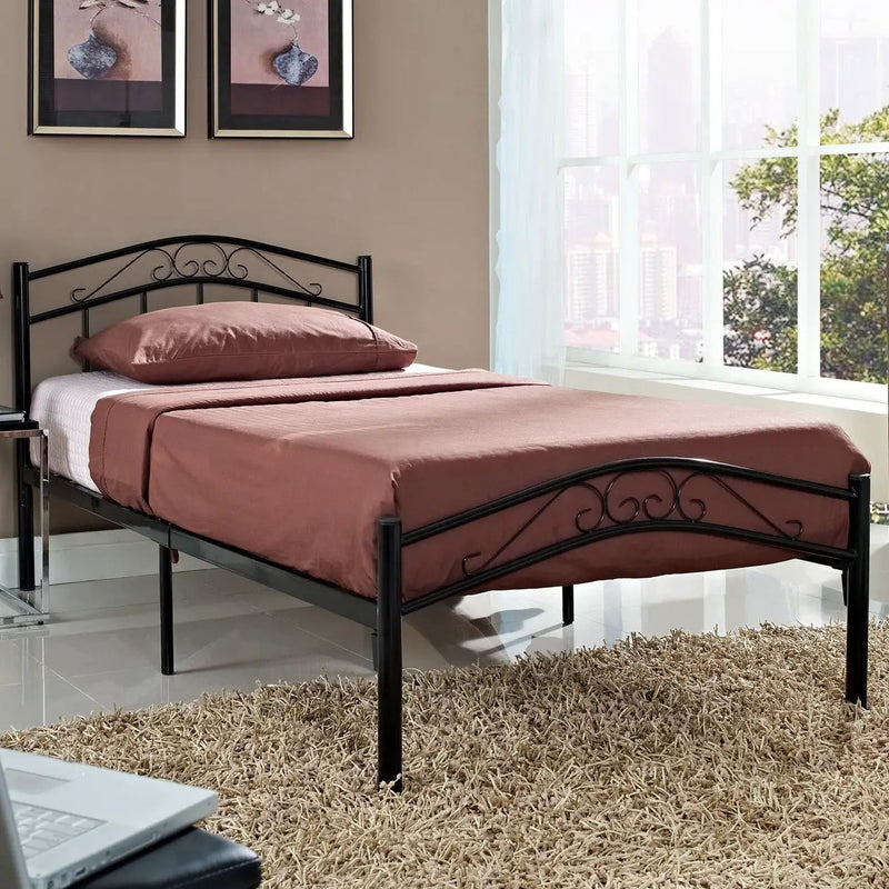 Twin size Black Metal Platform Bed with Headboard and Footboard by HomePacific