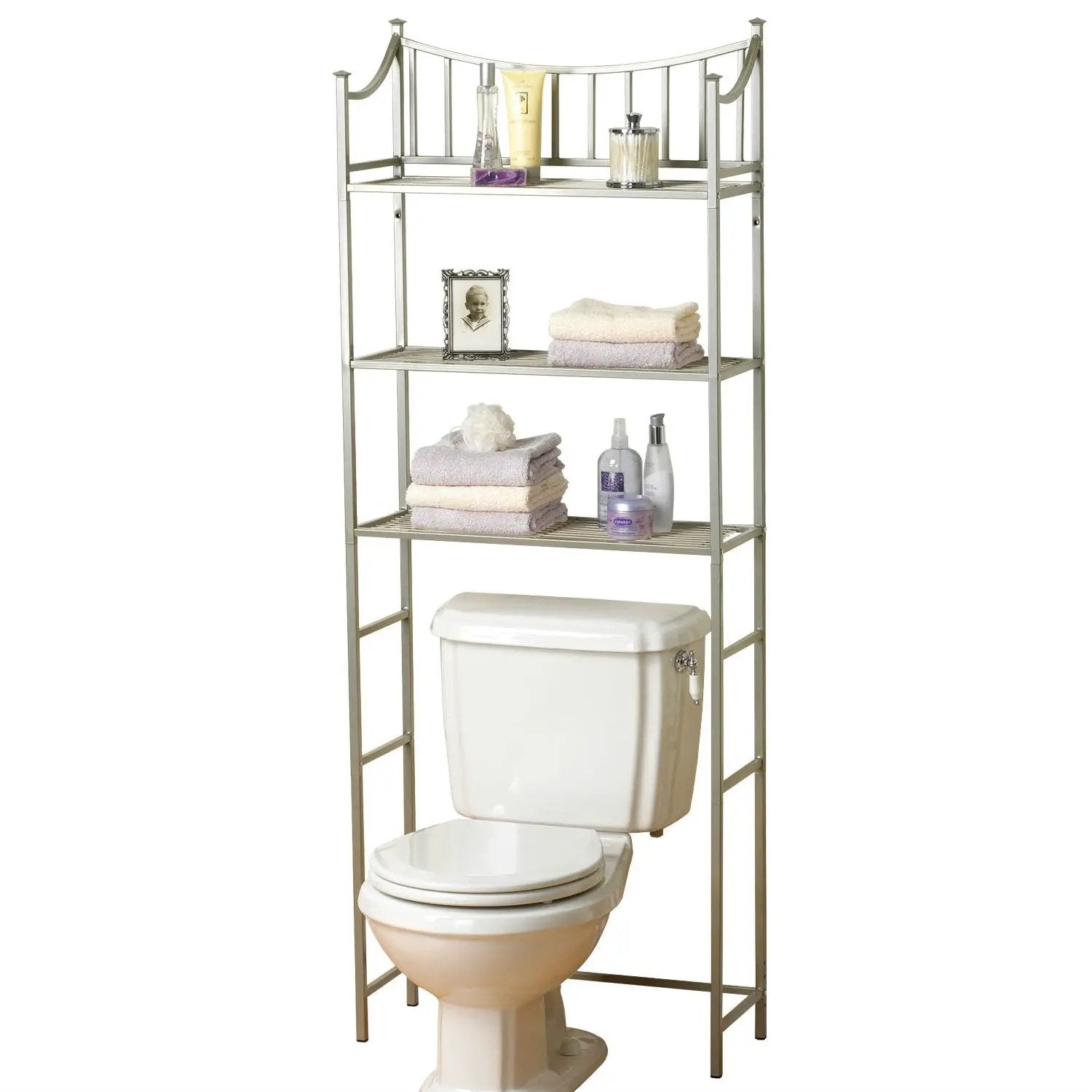 Bathroom Space Saving Over the Toilet Linen Tower Shelving Unit in Nickel Finish by HomePacific