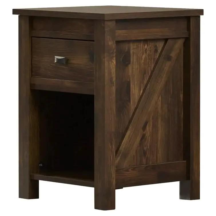 Farmhouse 1-Drawer Bedroom Nightstand with Open Shelf in Rustic Pine Finish by HomePacific