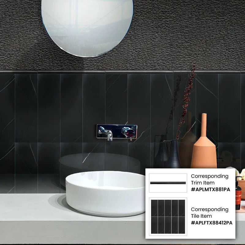 Eastern Black 0.5x12 Polished Pencil Marble Tile Trim (10 pack, 0.5 sq ft/case) by Apollo Tile
