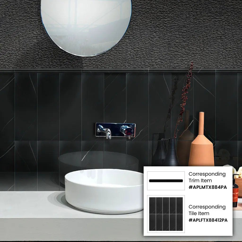 Eastern Black 0.8x12 Polished Pencil Marble Tile Trim (10 pack, 0.667 sq ft/case) by Apollo Tile