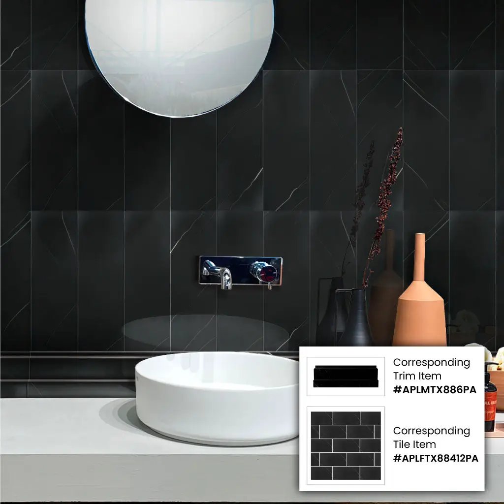 Eastern Black 4x12 Polished Baseboard Marble Tile Trim (10 pack, 3.33 sq ft/case) by Apollo Tile