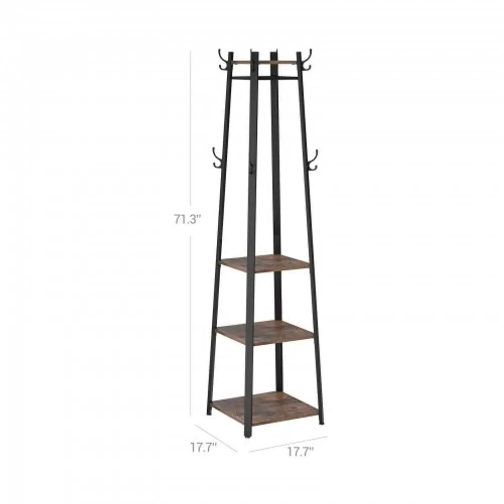 Modern Industrial Metal Frame Wood Shelf Coat Rack with 3-Shelves by HomePacific