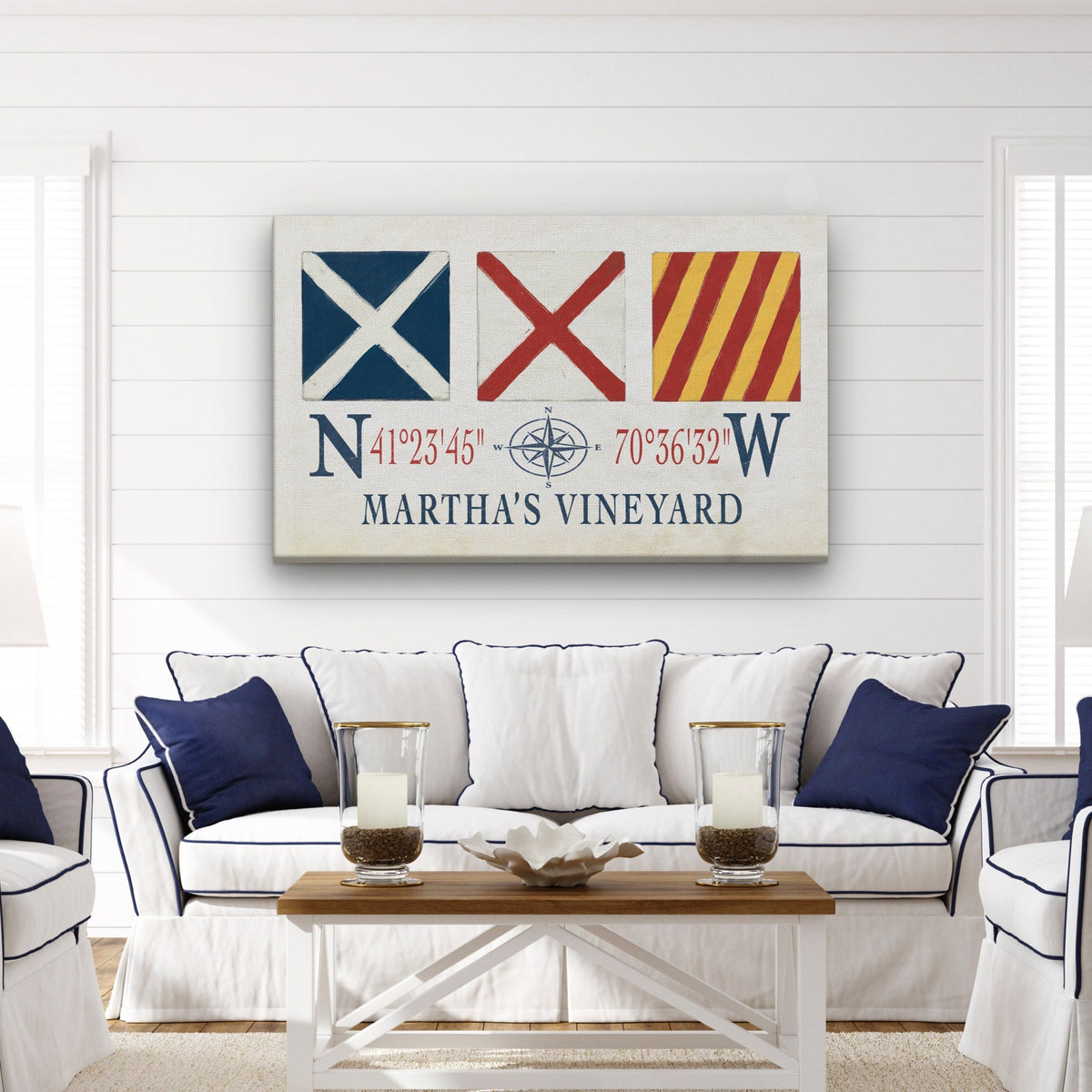 Marthas Vineyard Canvas Print - Nautical Signal Flags & Coordinates, photo 3 of 8