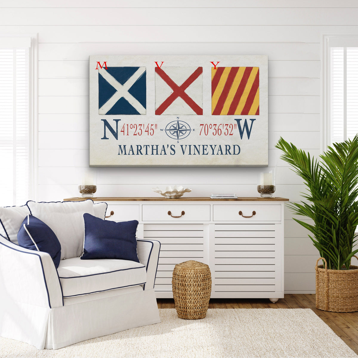 Marthas Vineyard Canvas Print - Nautical Signal Flags & Coordinates, photo 6 of 8