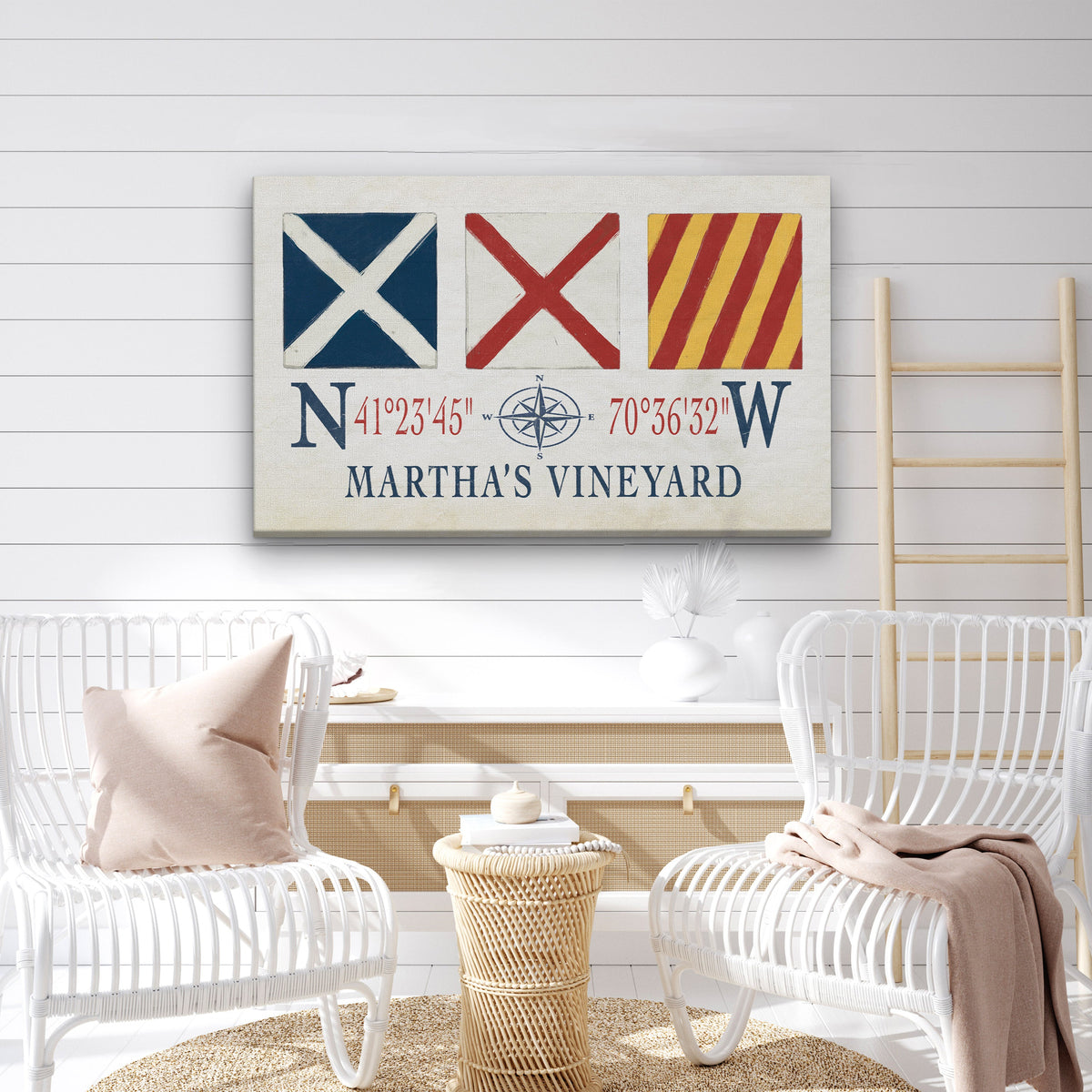 Marthas Vineyard Canvas Print - Nautical Signal Flags & Coordinates, photo 4 of 8