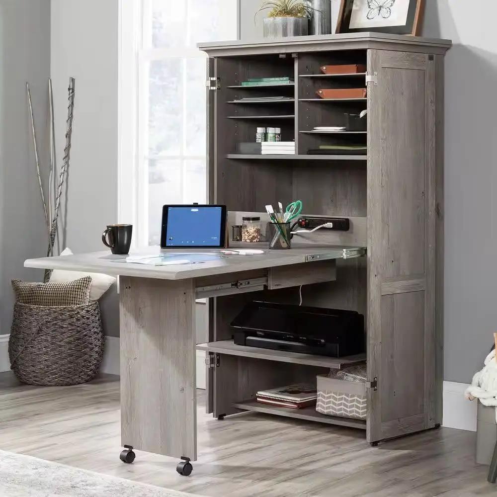 Armoire with Drop Leaf Laptop Desk Craft Table in Grey Oak Finish - Made in USA by HomePacific