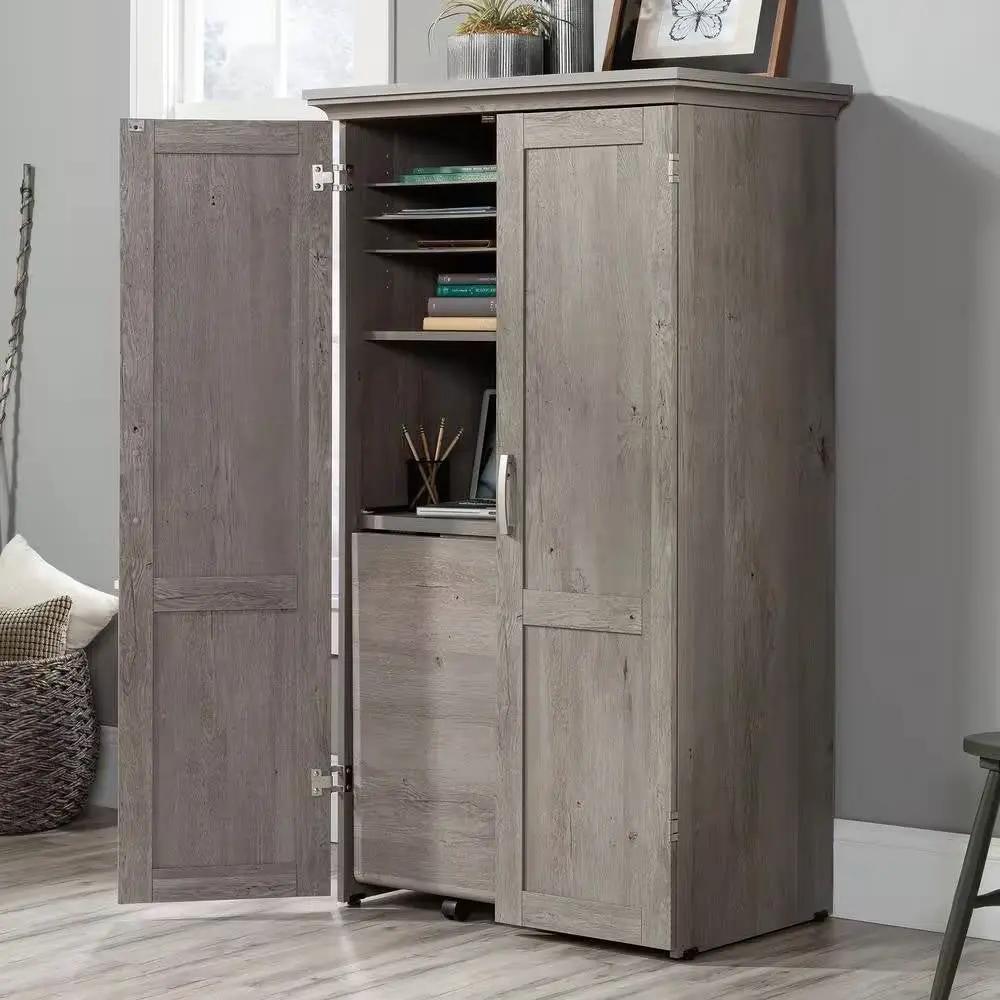 Armoire with Drop Leaf Laptop Desk Craft Table in Grey Oak Finish - Made in USA by HomePacific