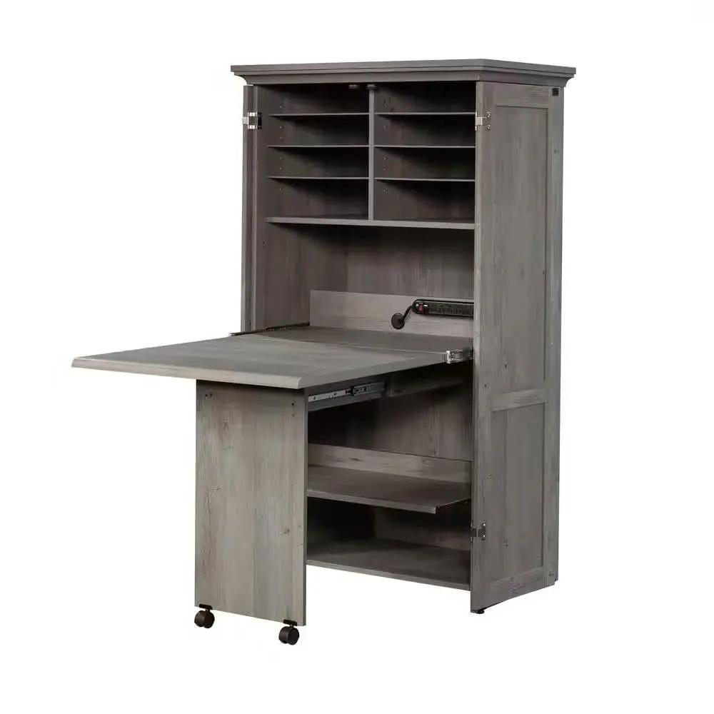 Armoire with Drop Leaf Laptop Desk Craft Table in Grey Oak Finish - Made in USA by HomePacific