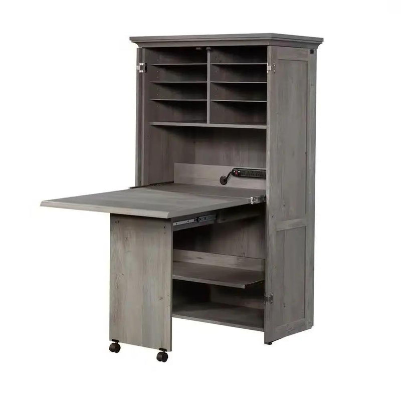 Armoire with Drop Leaf Laptop Desk Craft Table in Grey Oak Finish - Made in USA by HomePacific