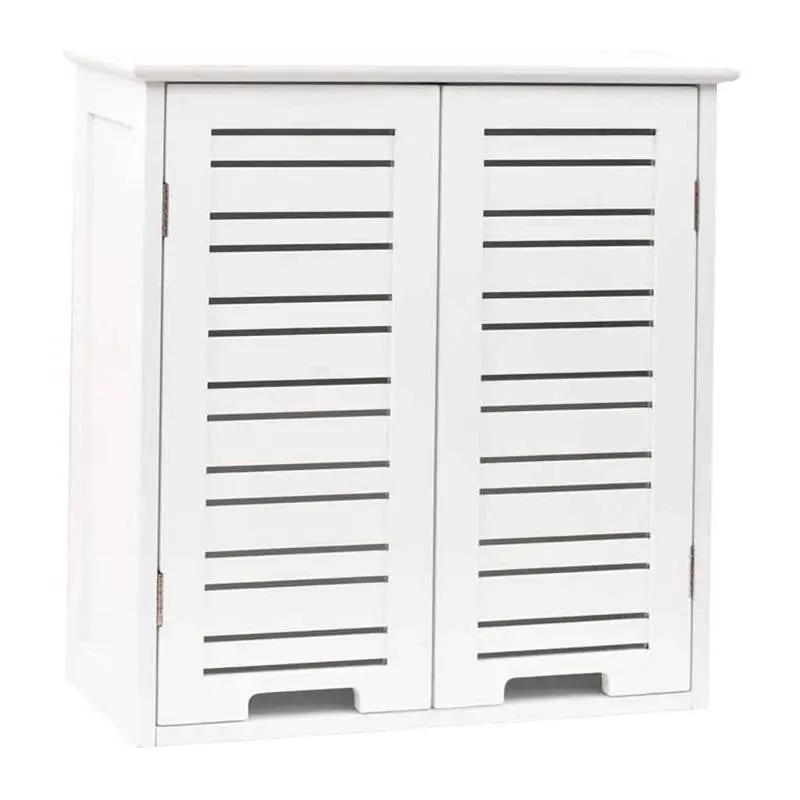 Wall-Mount Bathroom Storage Cabinet with Louver Doors in White Wood Finish by HomePacific