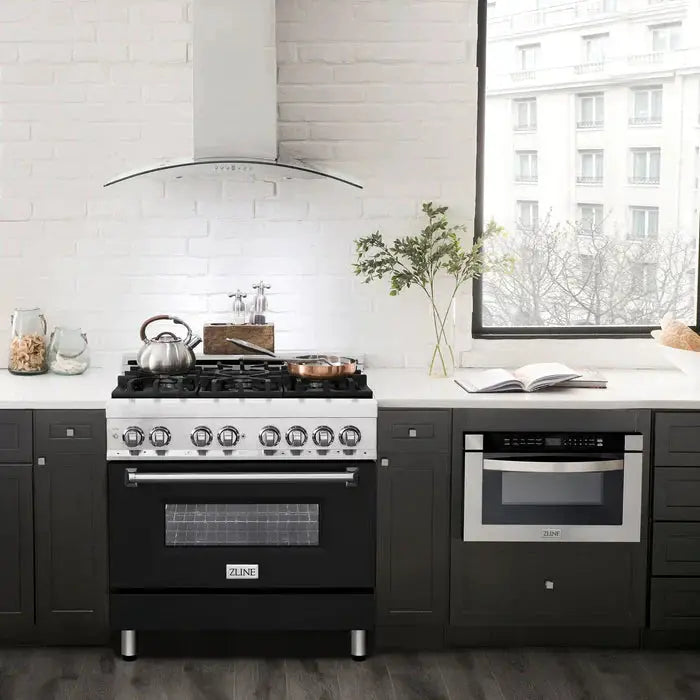 ZLINE 36" Professional Dual Fuel Range, Black Matte Door, RA-BLM-36 by Farmhouse Kitchen and Bath