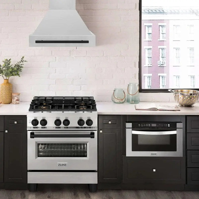 ZLINE 30" Autograph Stainless Wall Range Hood, White, 8654STZ-30-MB by Farmhouse Kitchen and Bath