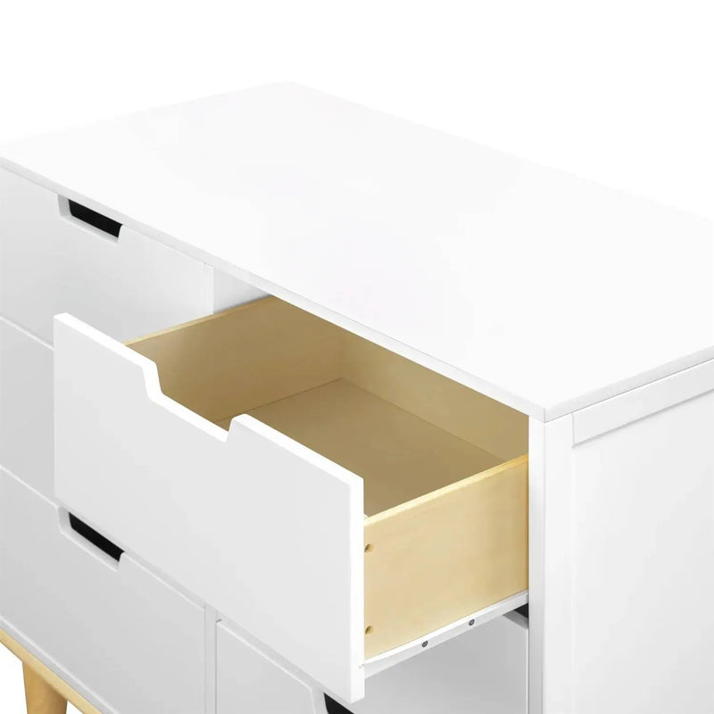 Modern Mid-Century Style 6-Drawer Double Dresser in White Natural Wood Finish by HomePacific