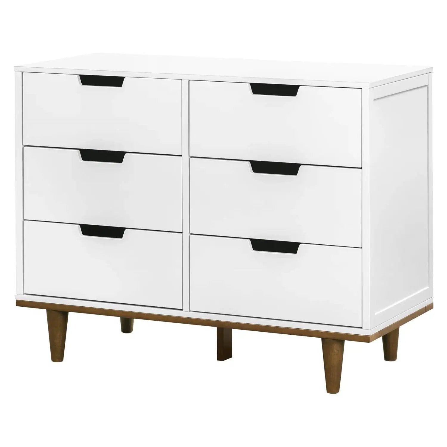 Modern Mid-Century Style 6-Drawer Double Dresser in White Walnut Wood Finish by HomePacific