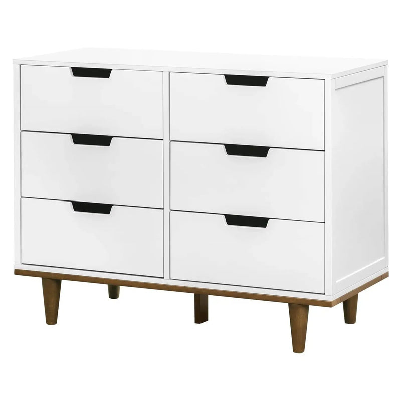 Modern Mid-Century Style 6-Drawer Double Dresser in White Walnut Wood Finish by HomePacific