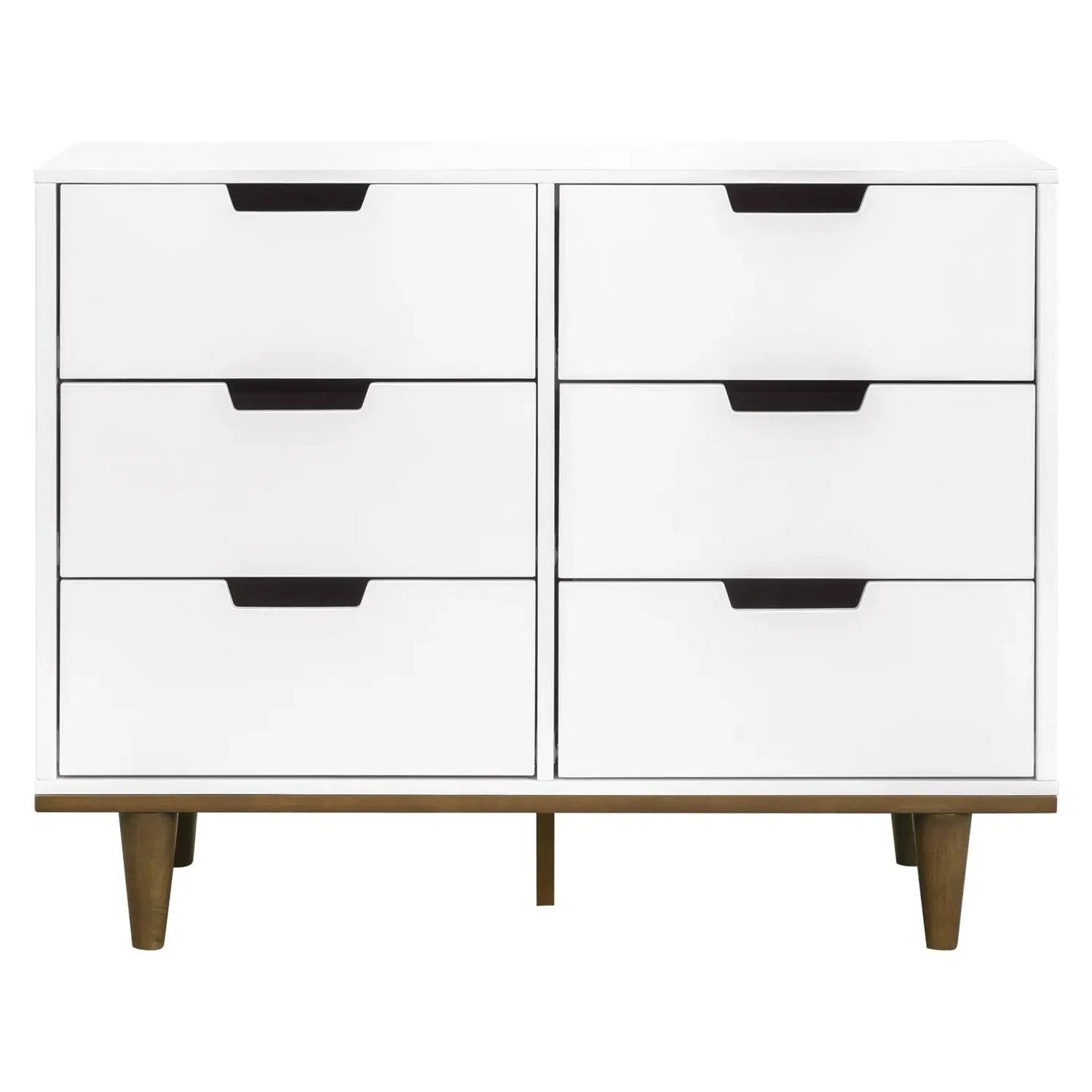 Modern Mid-Century Style 6-Drawer Double Dresser in White Walnut Wood Finish by HomePacific