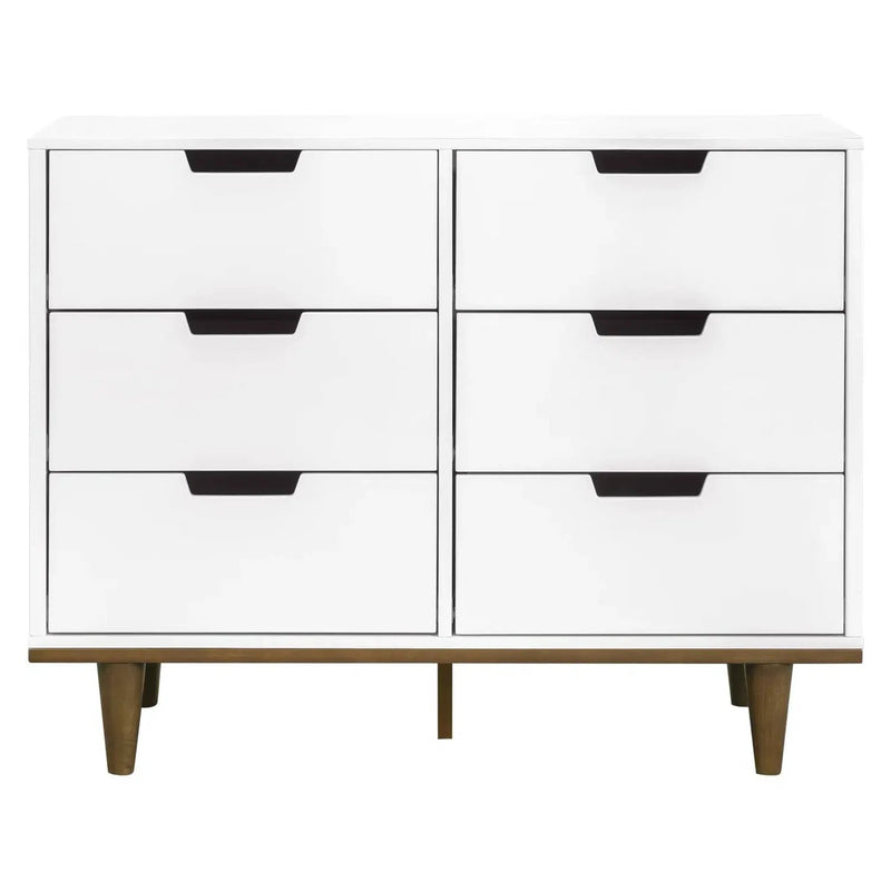 Modern Mid-Century Style 6-Drawer Double Dresser in White Walnut Wood Finish by HomePacific