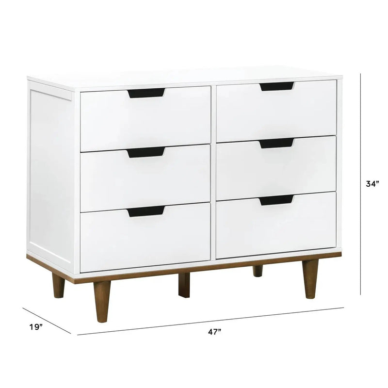 Modern Mid-Century Style 6-Drawer Double Dresser in White Walnut Wood Finish by HomePacific
