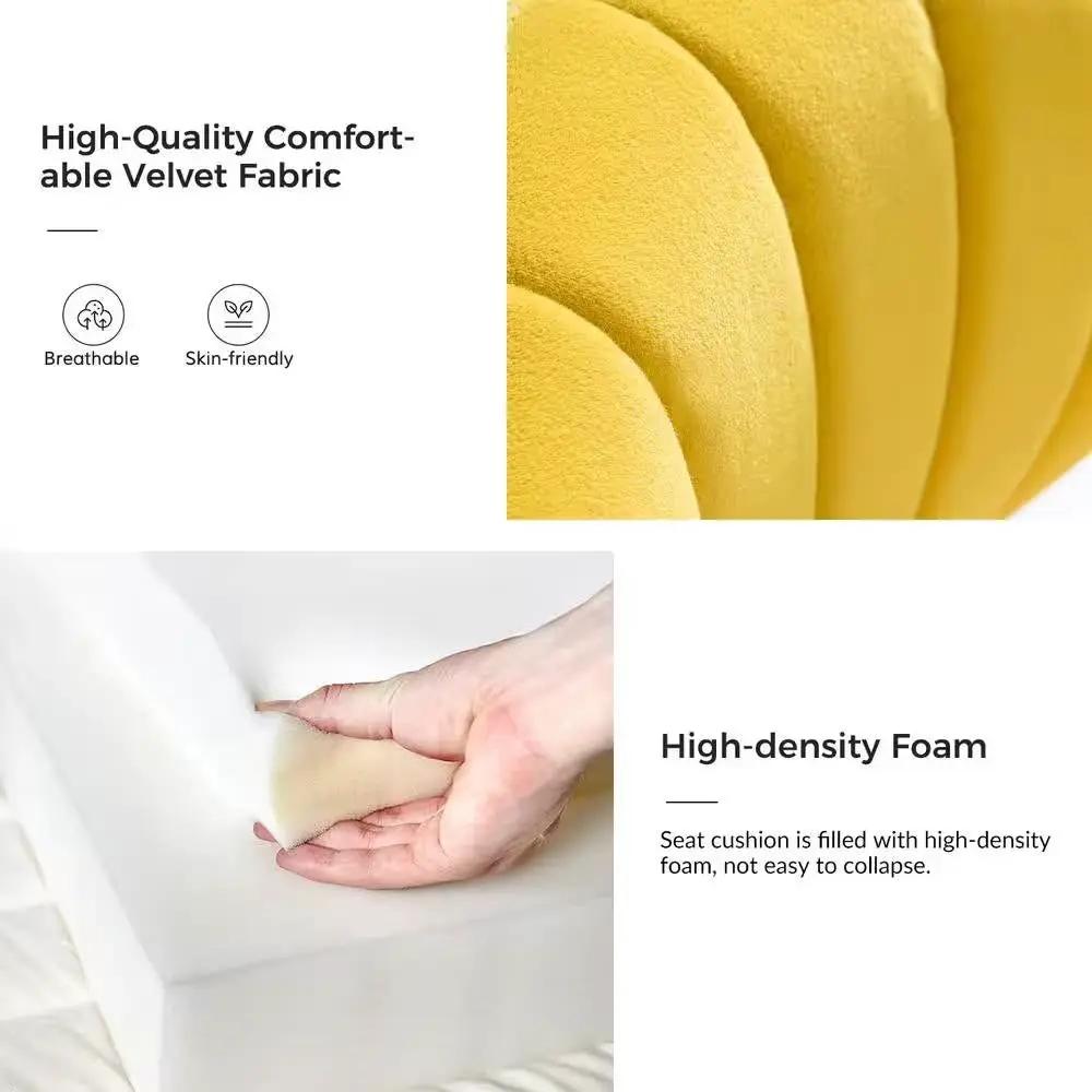 Mustard Yellow Velvet Upholstered Wingback Accent Side Chair w/ Gold Metal Legs by HomePacific