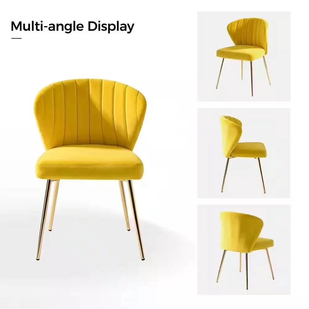 Mustard Yellow Velvet Upholstered Wingback Accent Side Chair w/ Gold Metal Legs by HomePacific