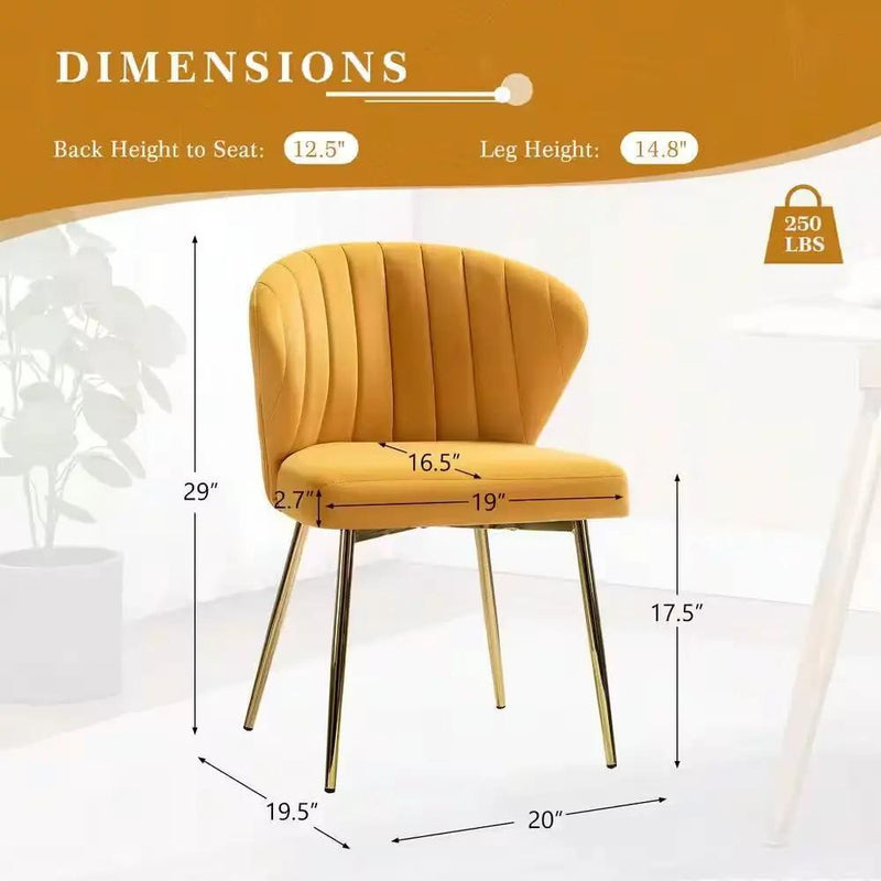 Mustard Yellow Velvet Upholstered Wingback Accent Side Chair w/ Gold Metal Legs by HomePacific