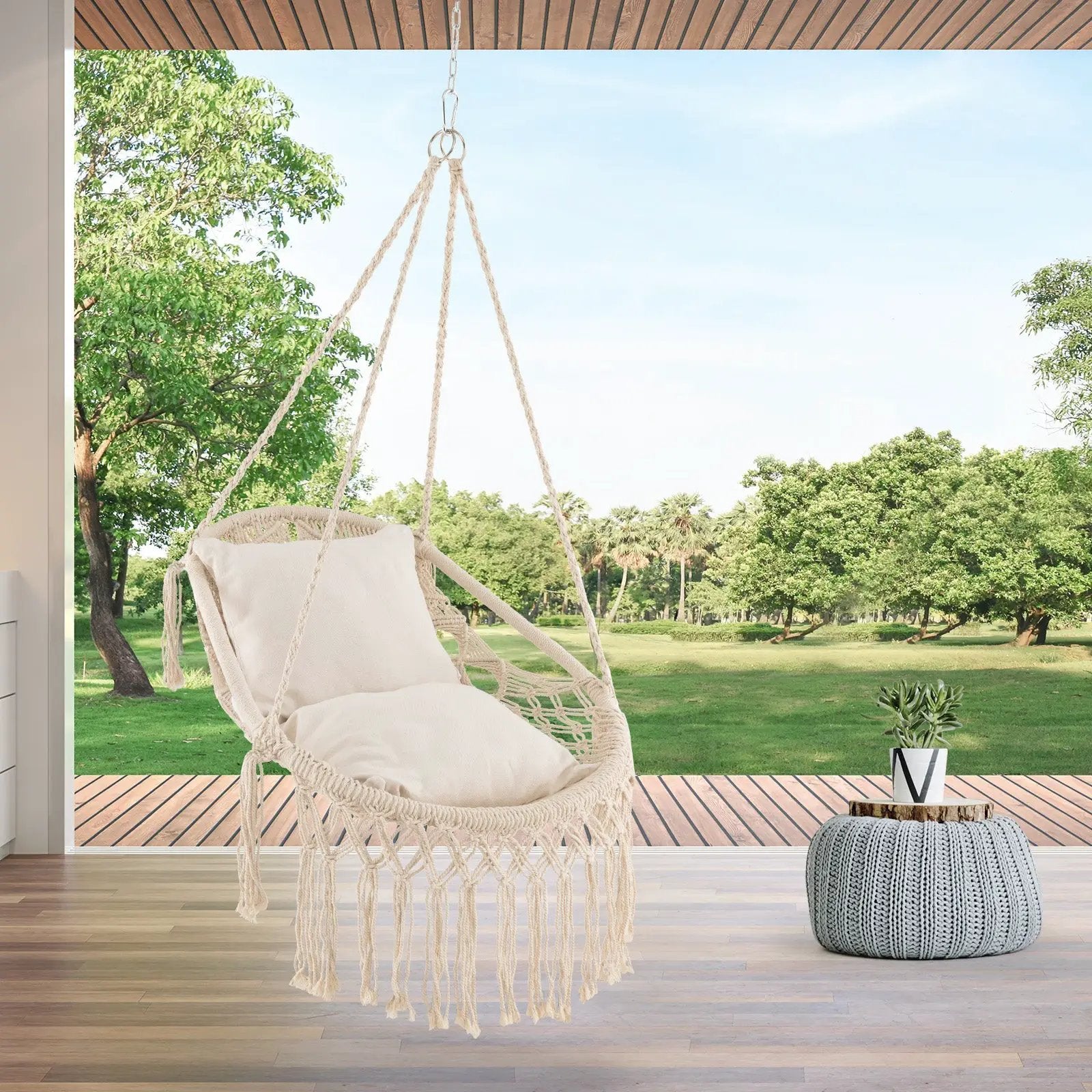 Hanging Hammock Chair with Soft Seat Cushions and Sturdy Rope Chain by DirectDeals