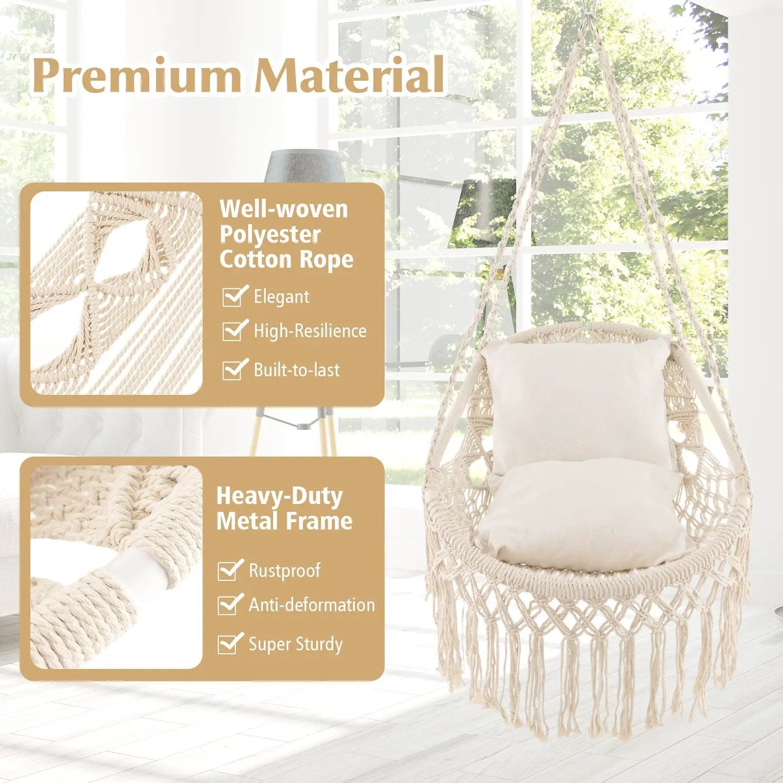 Hanging Hammock Chair with Soft Seat Cushions and Sturdy Rope Chain by DirectDeals