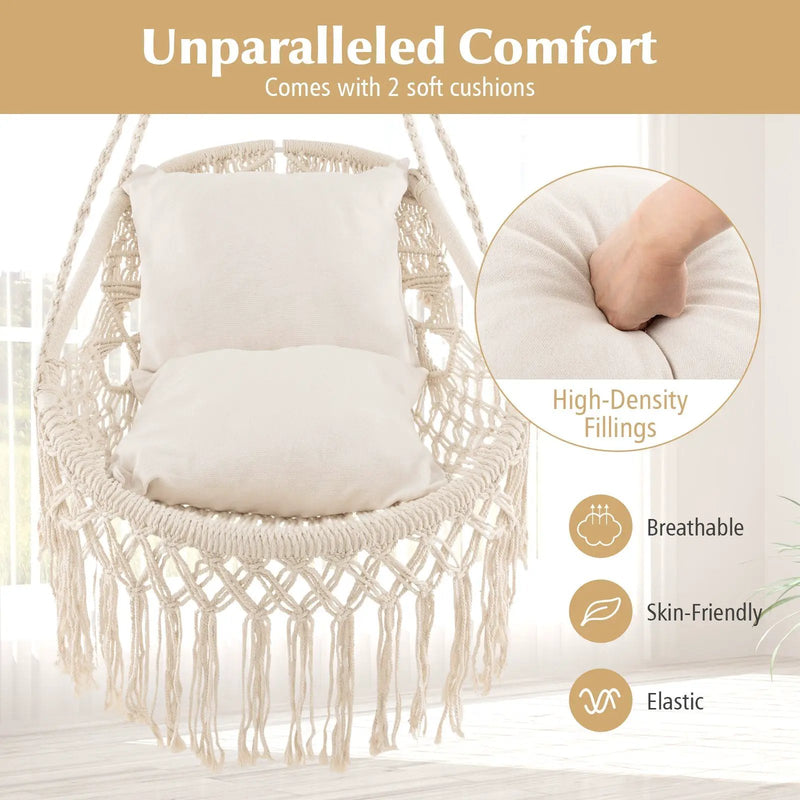 Hanging Hammock Chair with Soft Seat Cushions and Sturdy Rope Chain by DirectDeals