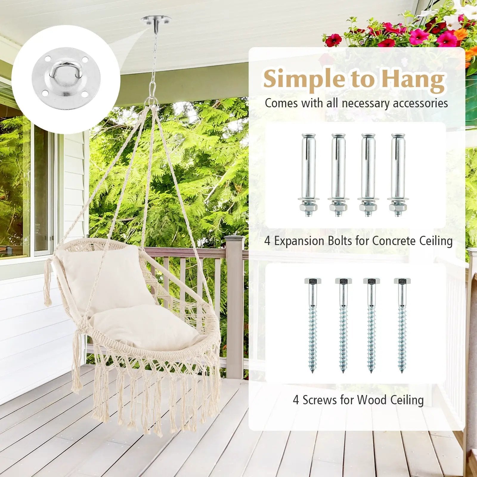 Hanging Hammock Chair with Soft Seat Cushions and Sturdy Rope Chain by DirectDeals