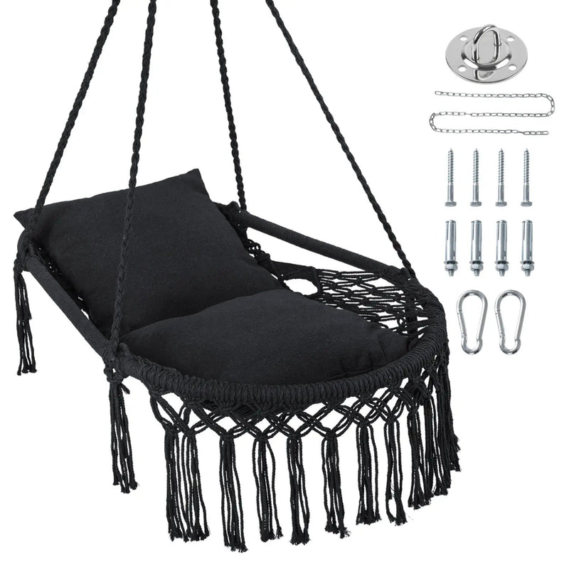 Macrame Swing Chair Hammock Chair with 2 Removable Cushions by DirectDeals