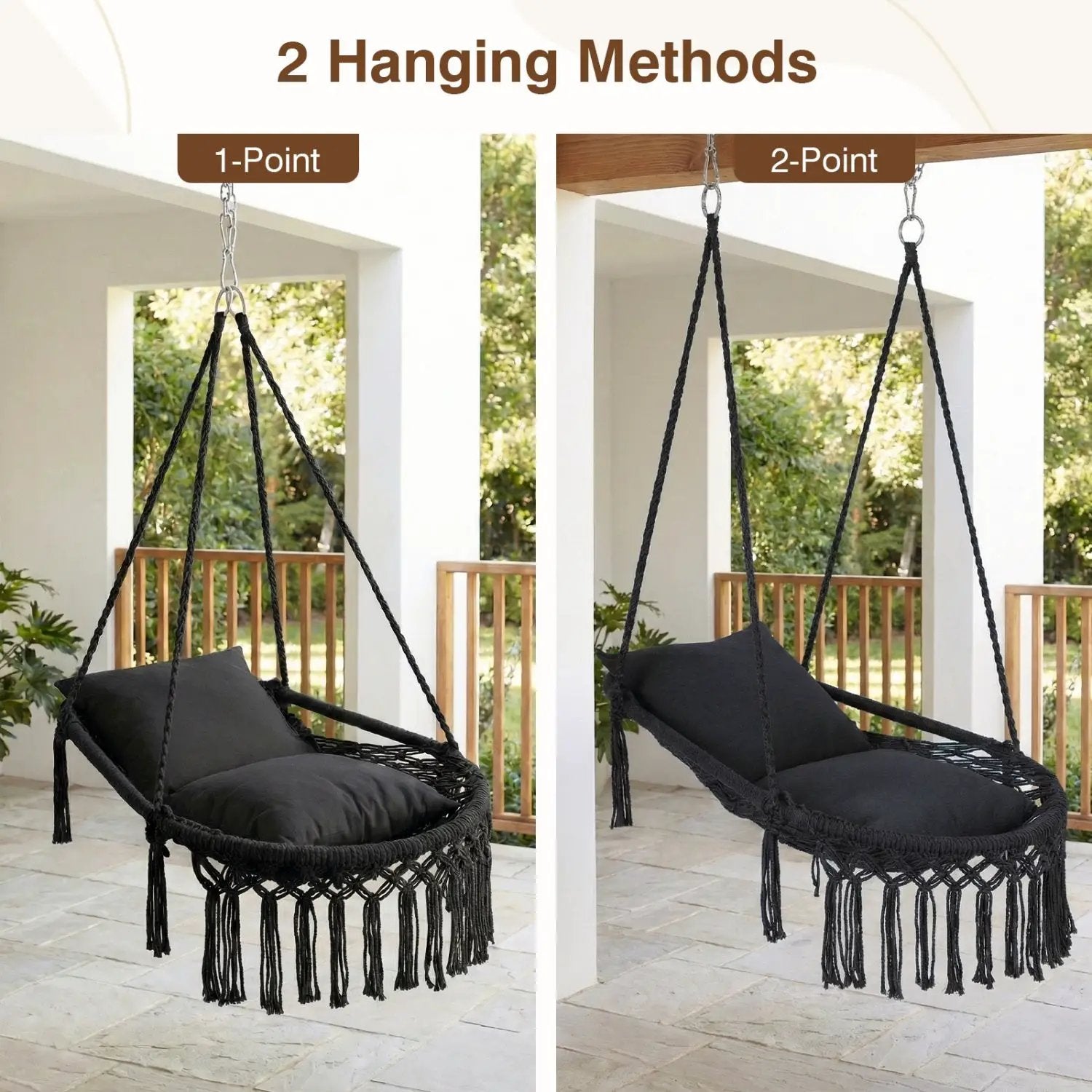 Macrame Swing Chair Hammock Chair with 2 Removable Cushions by DirectDeals